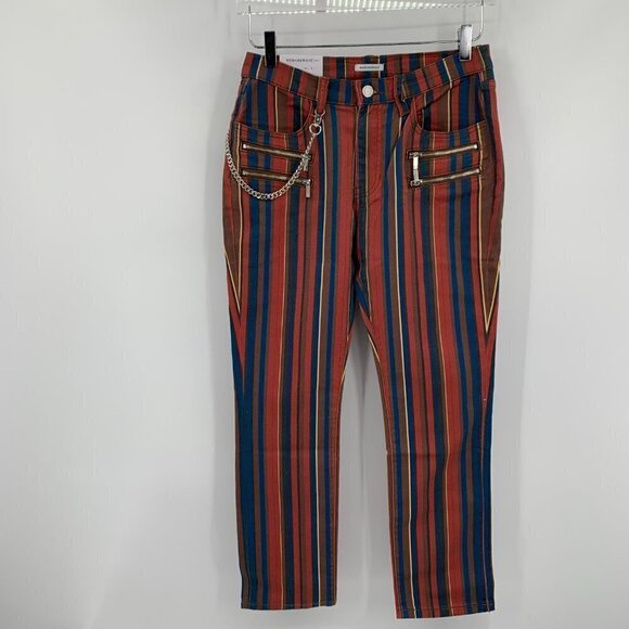 WeWoreWhat Rocker low rise Jagger stripe jeans zipper chain moto new 27 - Picture 2 of 5